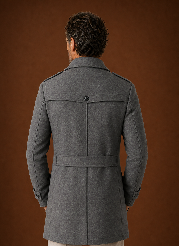 Men's tailored mid-length wool blend overcoat designed for winter wear, featuring a classic silhouette, notched lapels, and a sophisticated finish, perfect 8