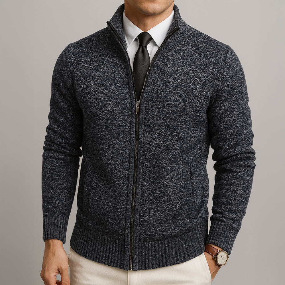 Men's Tailored Wool-Blend Full-Zip Cardigan with Stand Collar 0