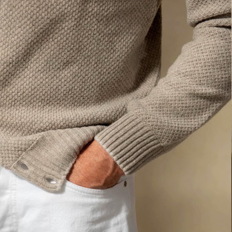 Men's Textured Knit Cardigan with Stand Collar and Button-Front Closure 2