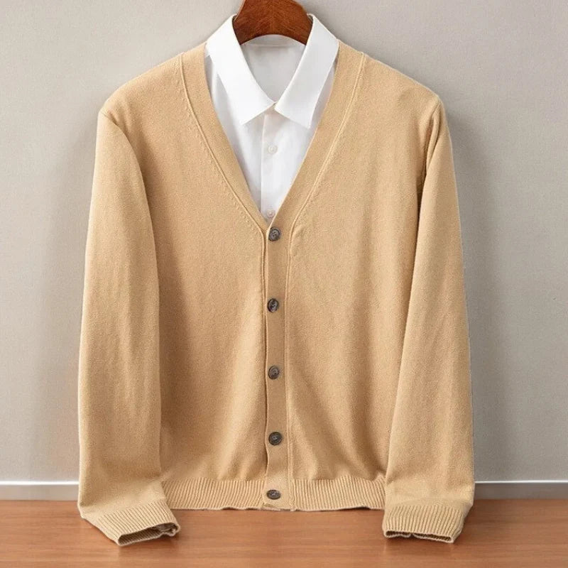 Men's V-Neck Cardigan with Soft Cashmere Blend Fabric 0