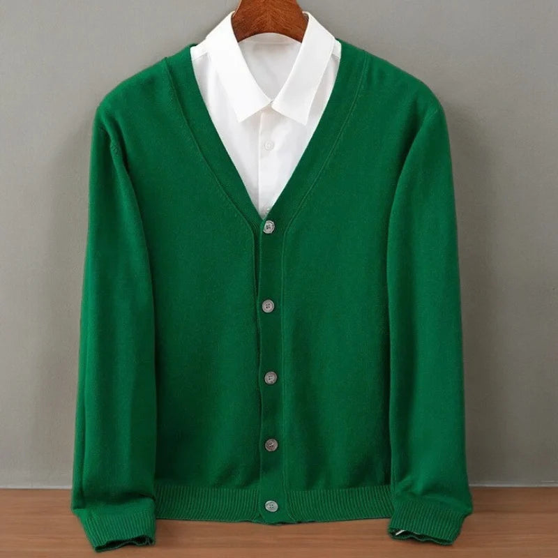 Men's V-Neck Cardigan with Soft Cashmere Blend Fabric 4