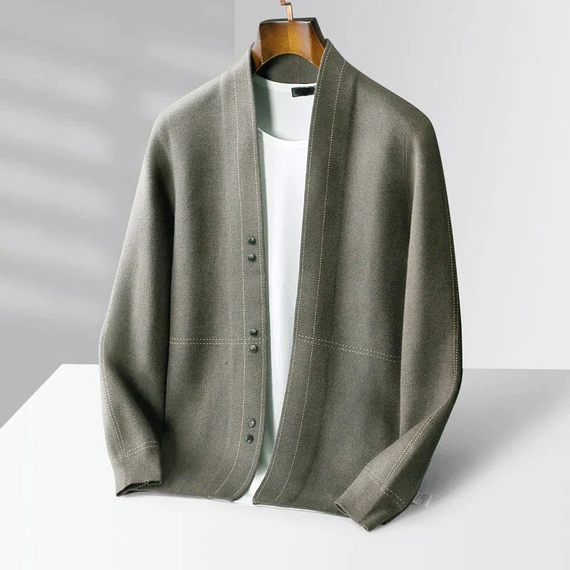 Men's Wool Shawl Collar Cardigan - Open Front Layering Sweater 0
