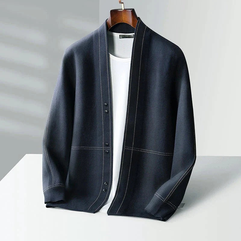 Men's Wool Shawl Collar Cardigan - Open Front Layering Sweater 1