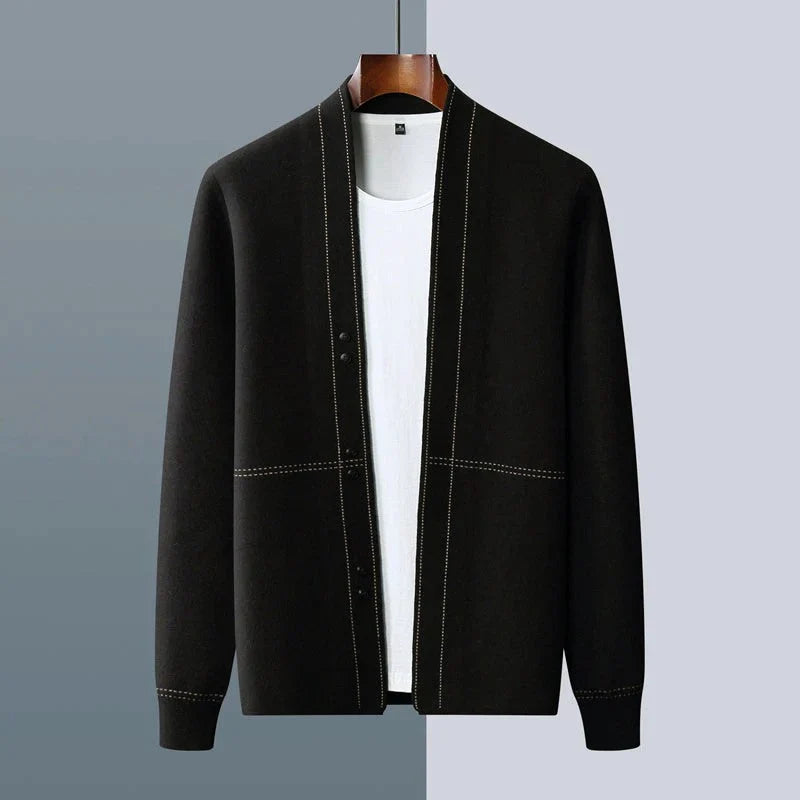Men's Wool Shawl Collar Cardigan - Open Front Layering Sweater 2