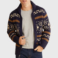 Men's Zip-Up Cardigan with Shawl Collar and Geometric Jacquard Pattern 0