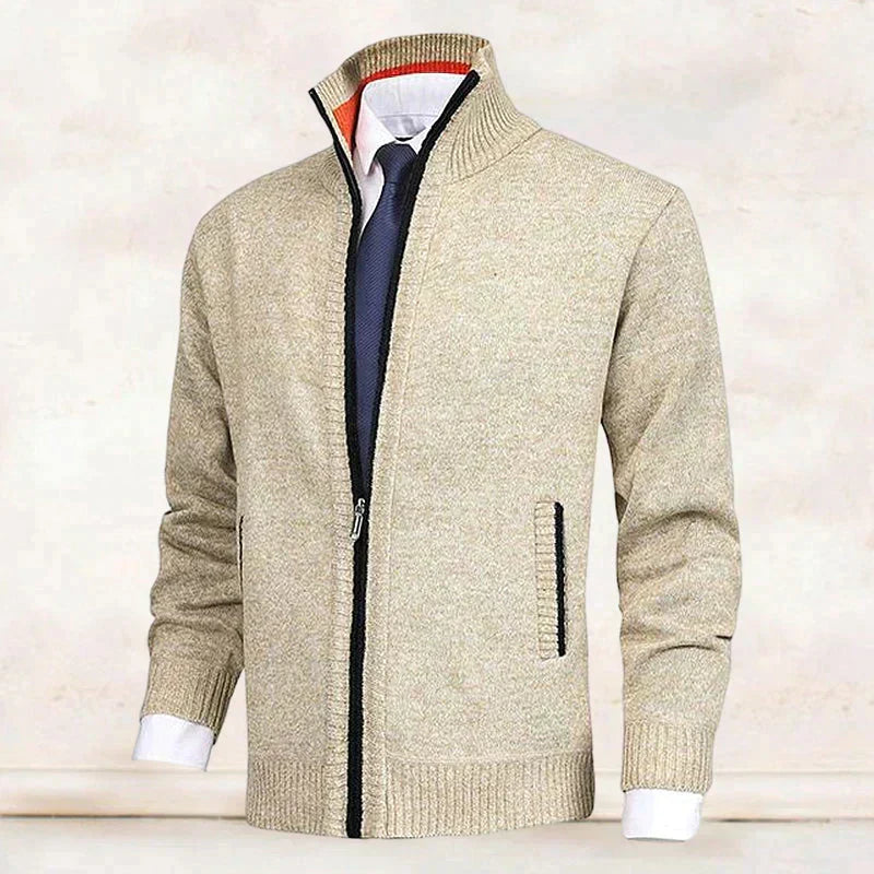 Men's Zip Up Cardigan Sweater with Mock Neck and Streamlined Fit 0