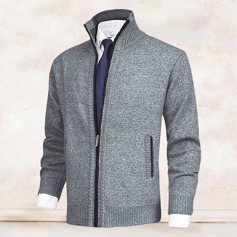 Men's Zip Up Cardigan Sweater with Mock Neck and Streamlined Fit 1