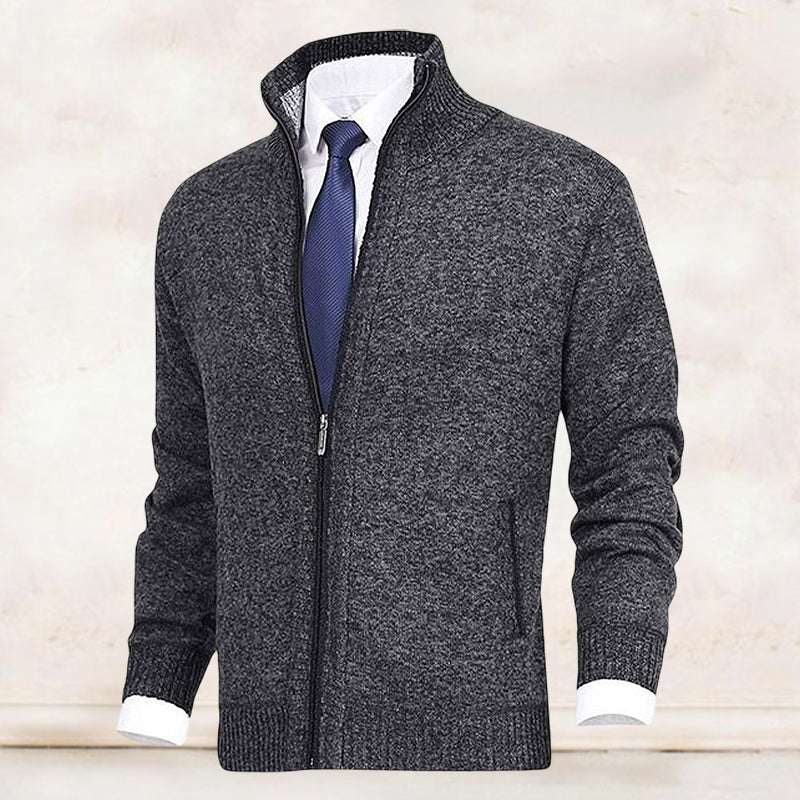 Men's Zip Up Cardigan Sweater with Mock Neck and Streamlined Fit 2