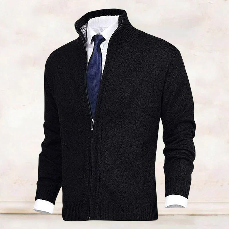 Men's Zip Up Cardigan Sweater with Mock Neck and Streamlined Fit 3