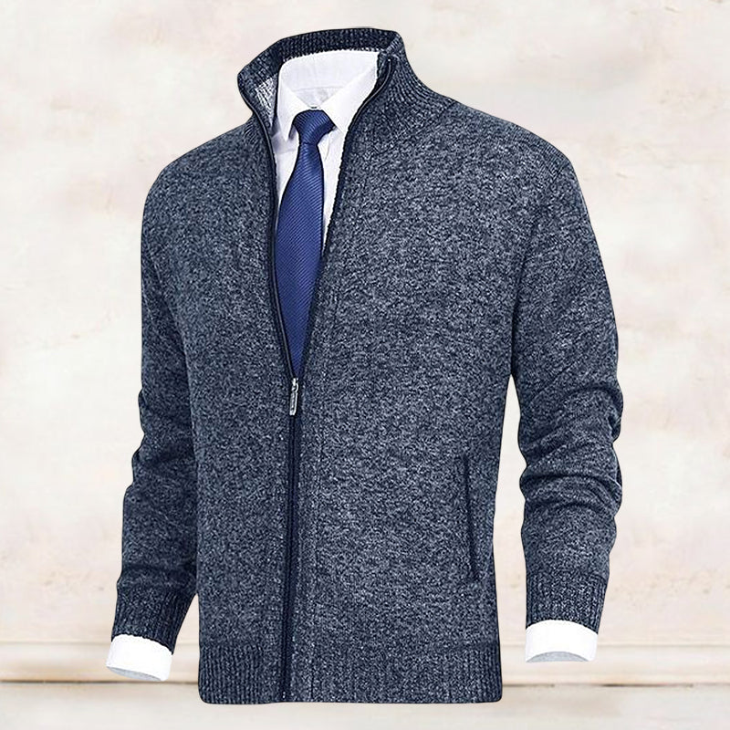 Men's Zip Up Cardigan Sweater with Mock Neck and Streamlined Fit 4