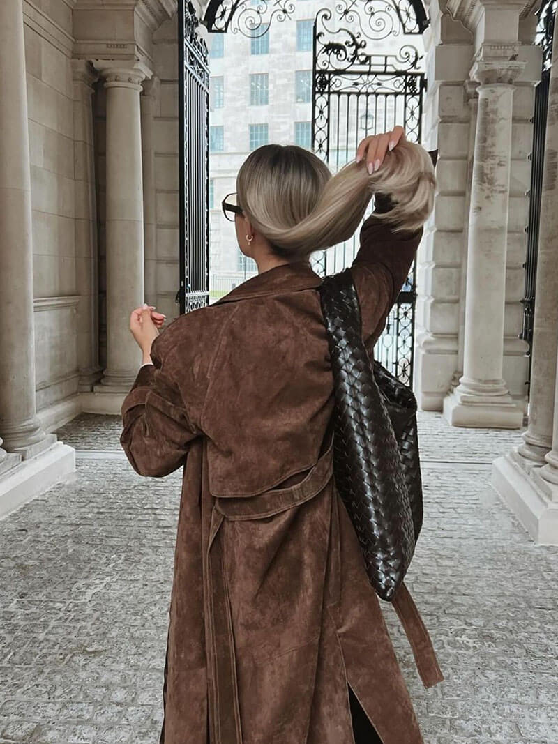 Belted Suede-Look Trench Coat