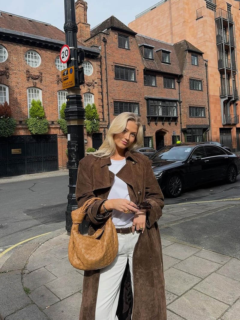 Belted Suede-Look Trench Coat