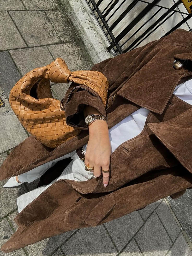 Belted Suede-Look Trench Coat