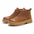Textured Leather Lace-Up Work Boots for Men with Cushioned Insole 0