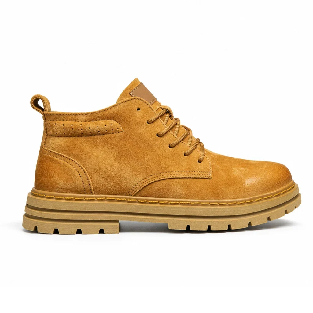 Textured Leather Lace-Up Work Boots for Men with Cushioned Insole 1