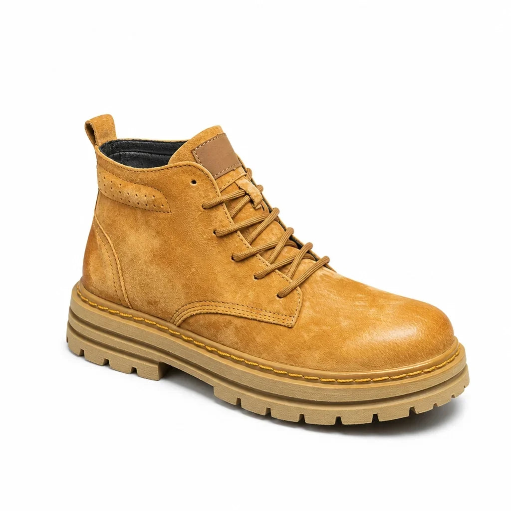 Textured Leather Lace-Up Work Boots for Men with Cushioned Insole 2