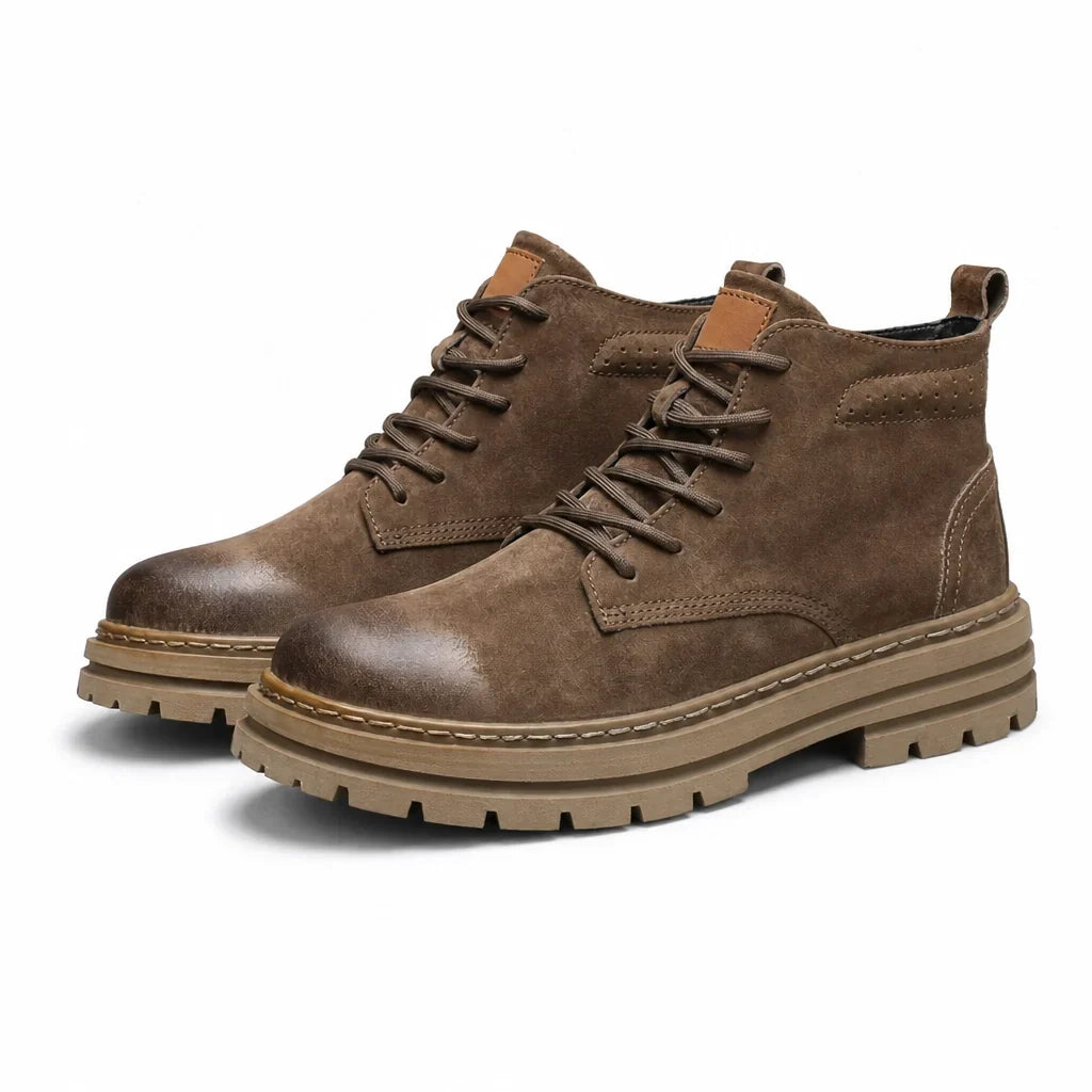 Textured Leather Lace-Up Work Boots for Men with Cushioned Insole 5