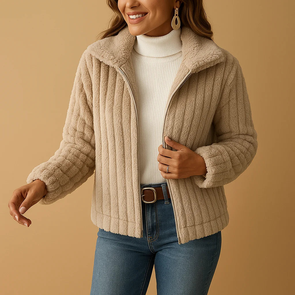 Women's Long Fleece Cardigan with Stand-Up Collar and Pockets 0