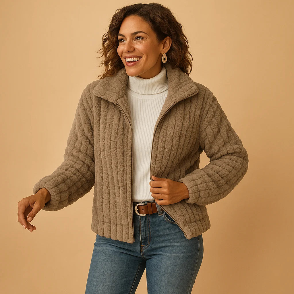 Women's Long Fleece Cardigan with Stand-Up Collar and Pockets 2