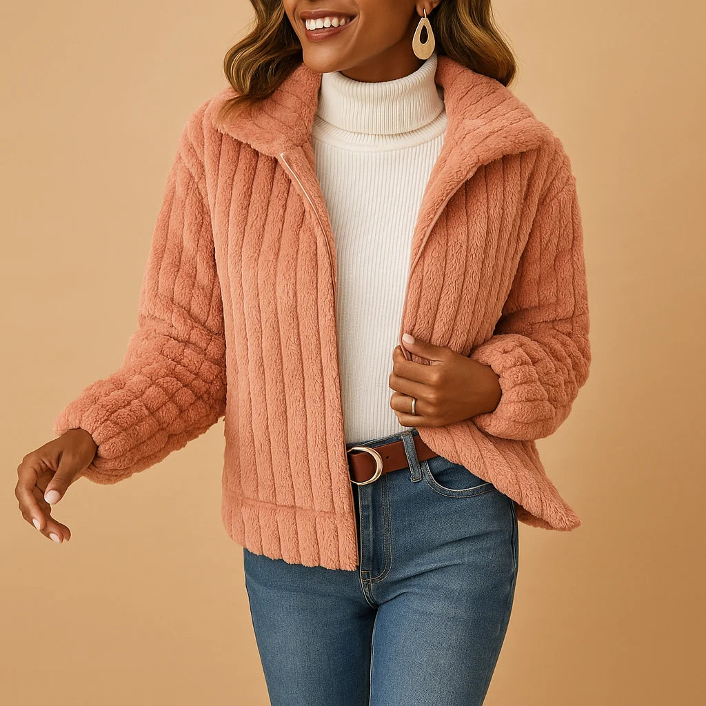 Women's Long Fleece Cardigan with Stand-Up Collar and Pockets 4