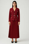 Double-Breasted Blazer and Pleated Skirt Set