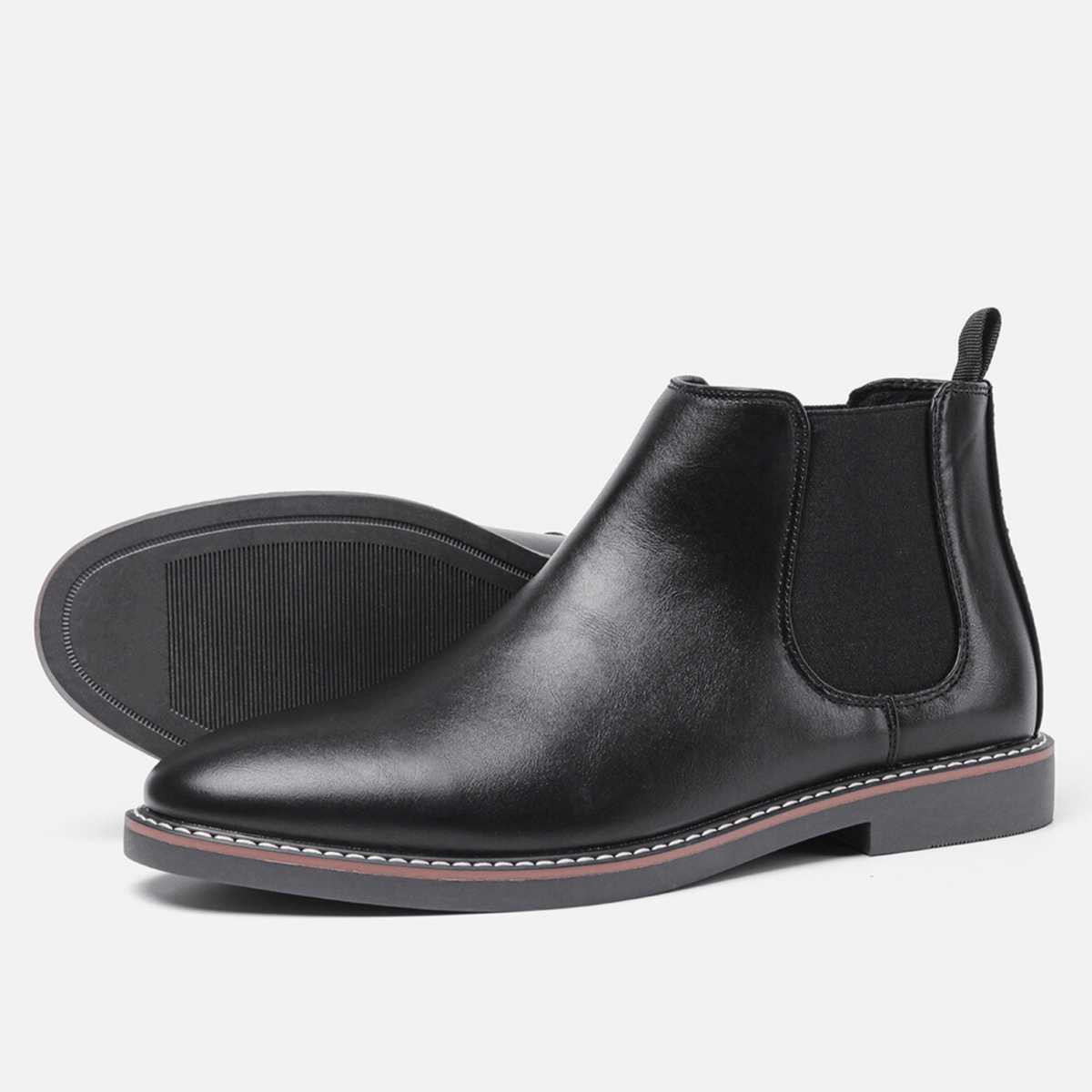 Leather Elastic Panel Chelsea Boots