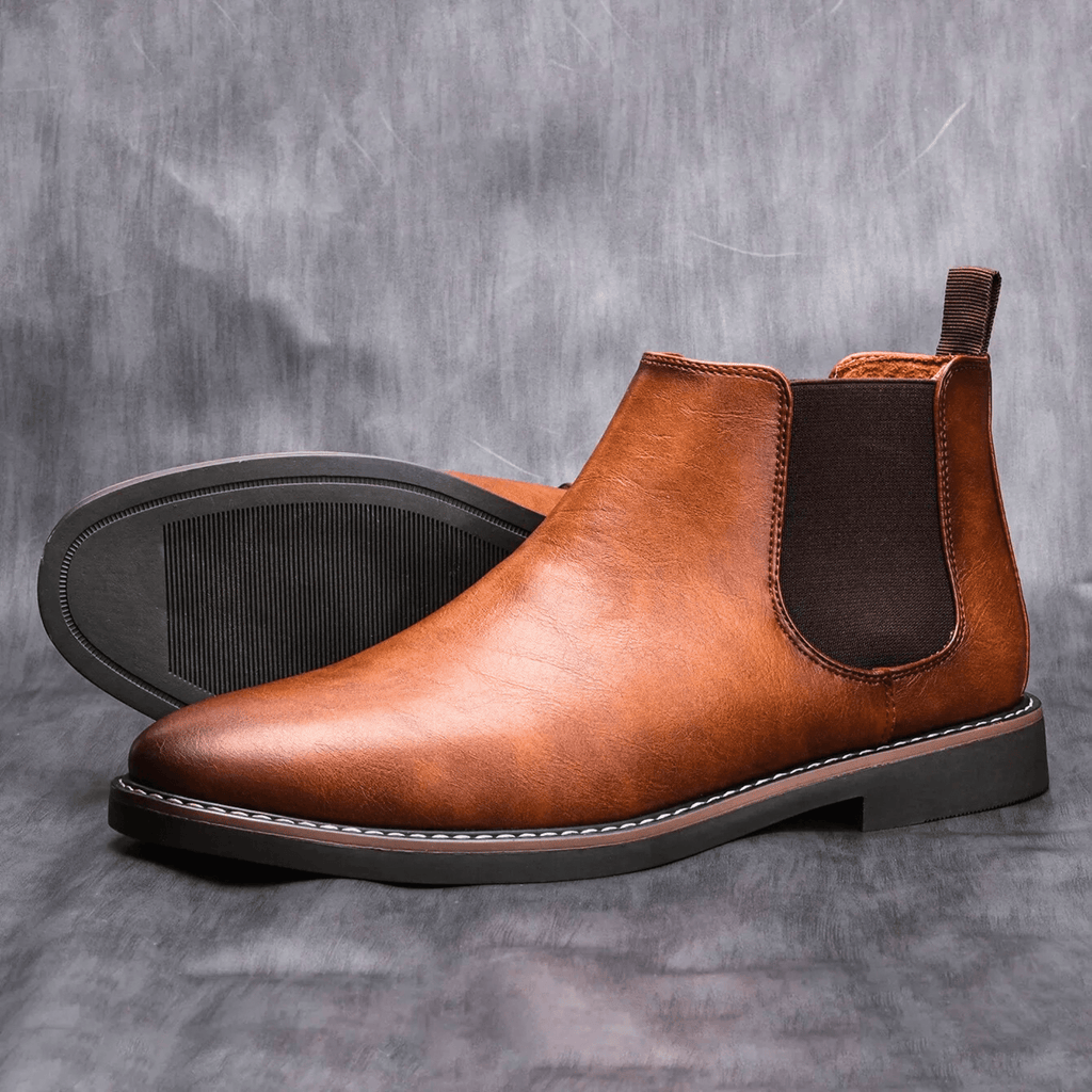 Leather Elastic Panel Chelsea Boots
