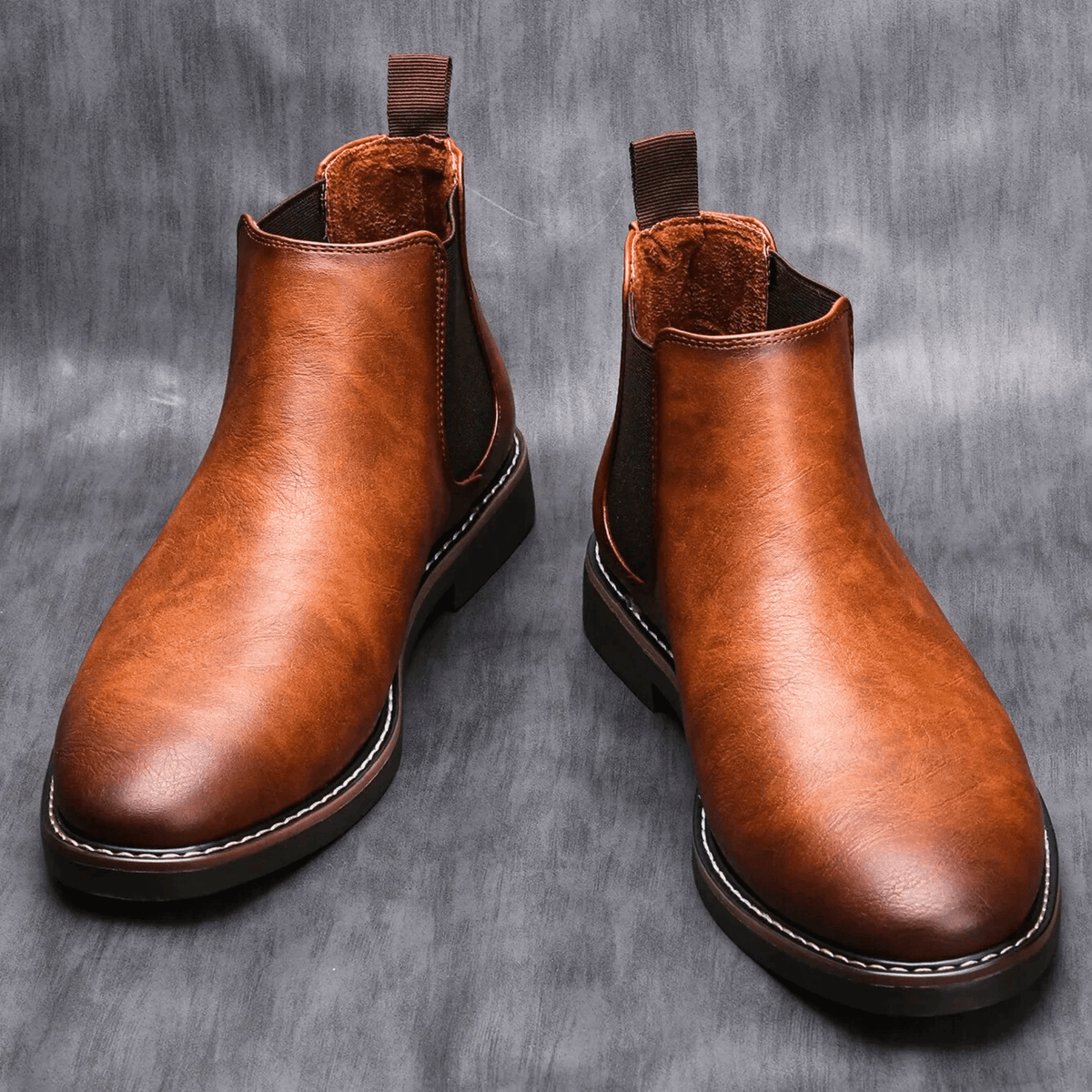 Leather Elastic Panel Chelsea Boots