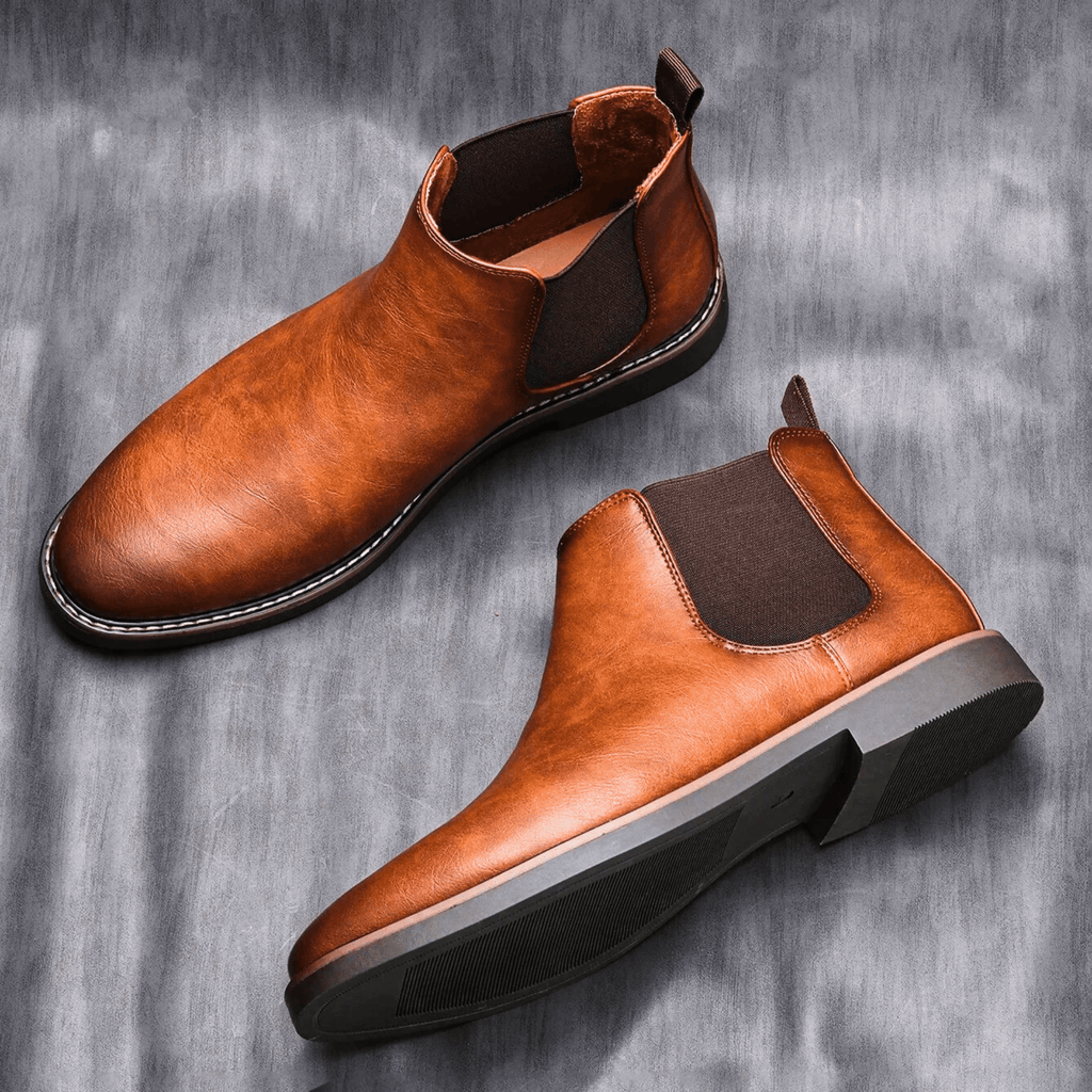 Leather Elastic Panel Chelsea Boots