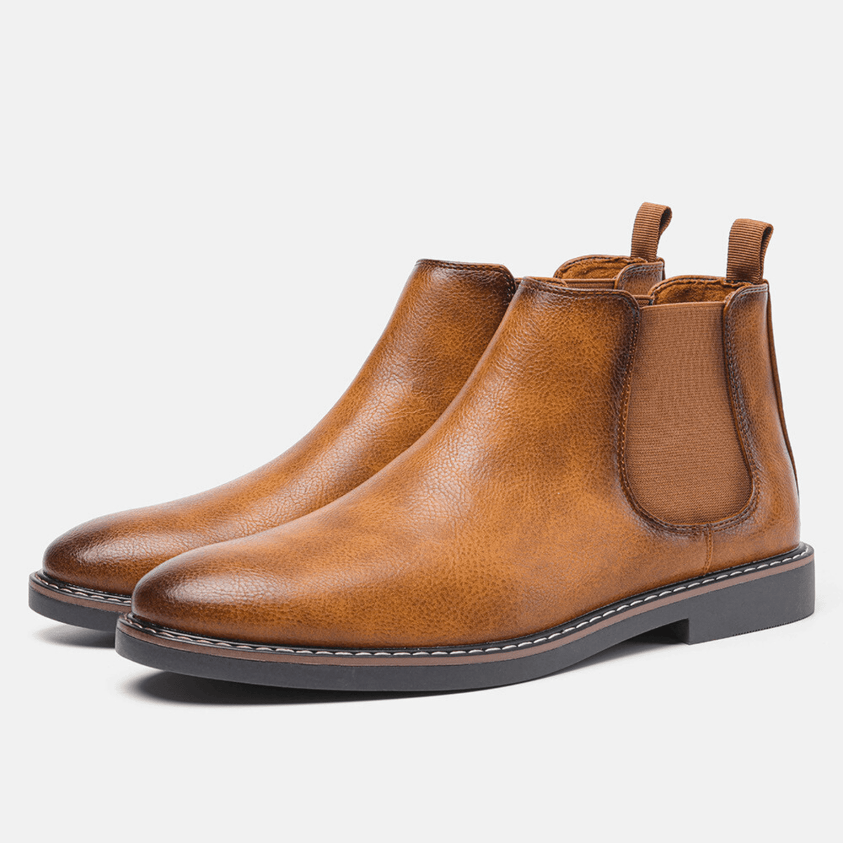 Leather Elastic Panel Chelsea Boots