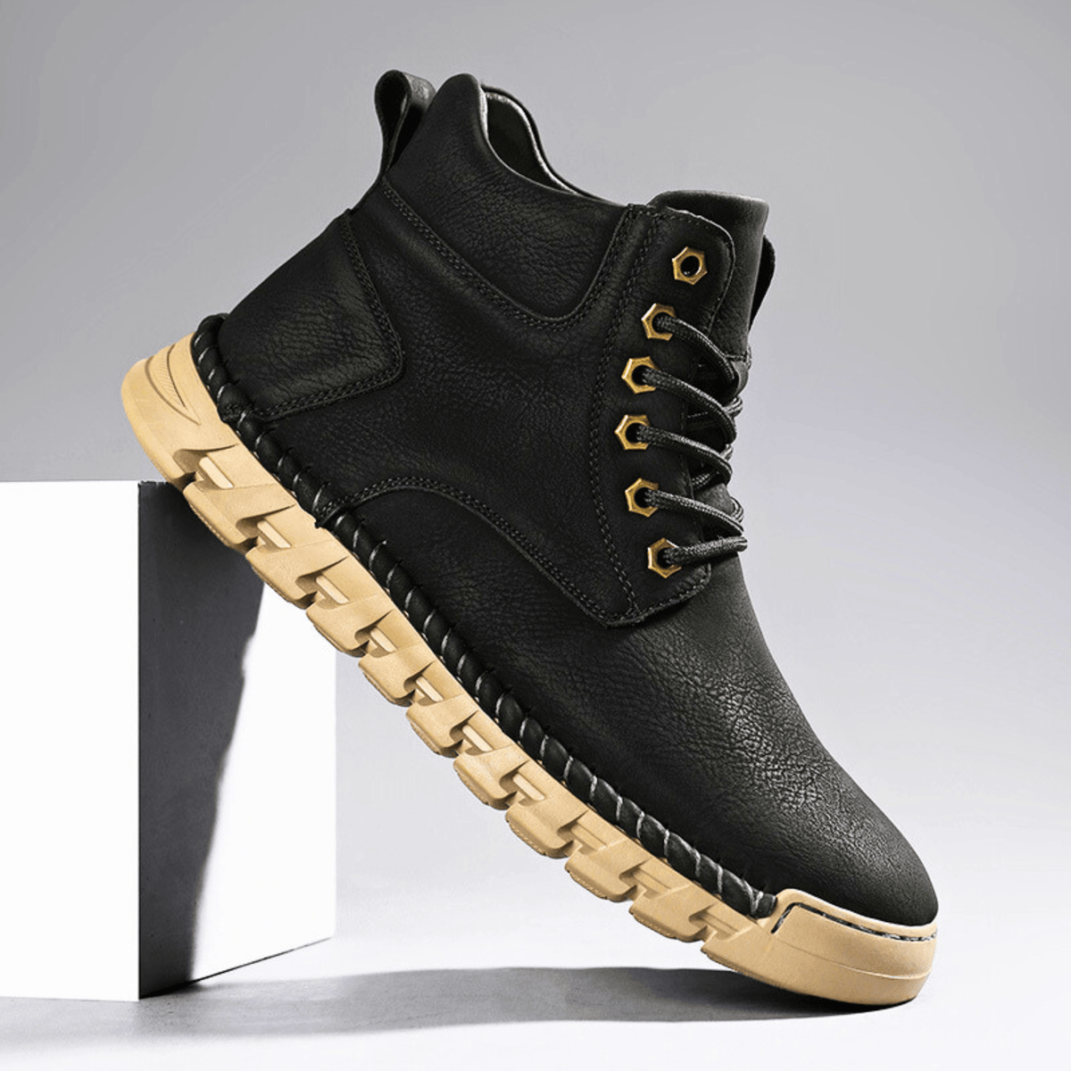 Leather Ankle Boots with Padded Collar