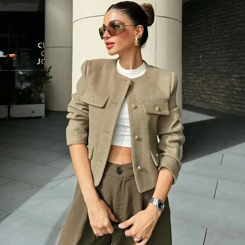 Tailored Cropped Button Bomber