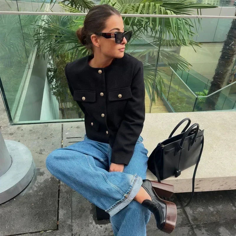 Tailored Cropped Button Bomber