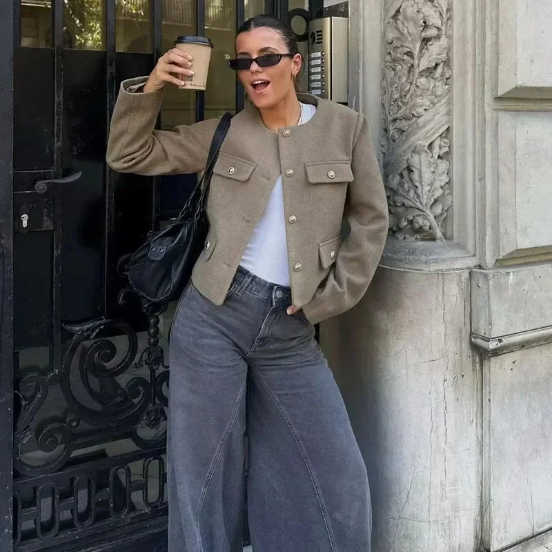 Tailored Cropped Button Bomber