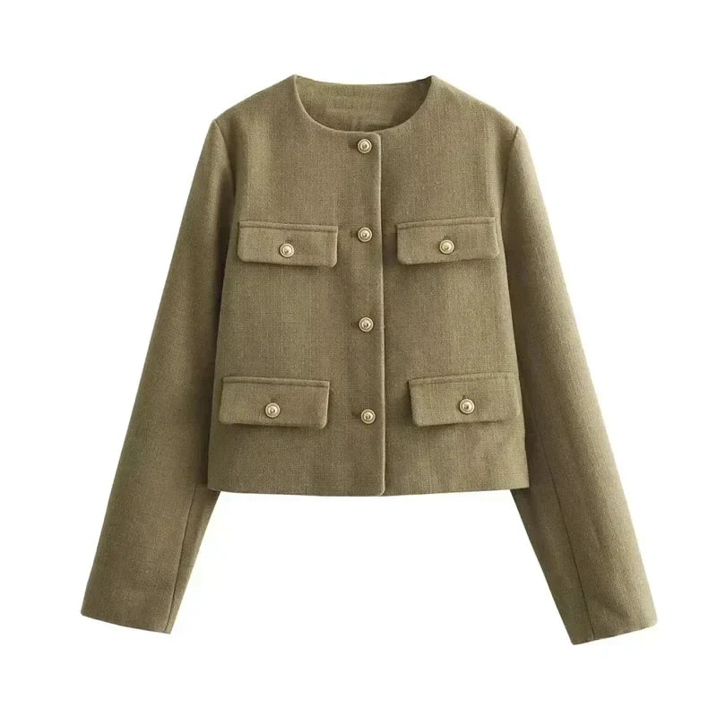 Tailored Cropped Button Bomber