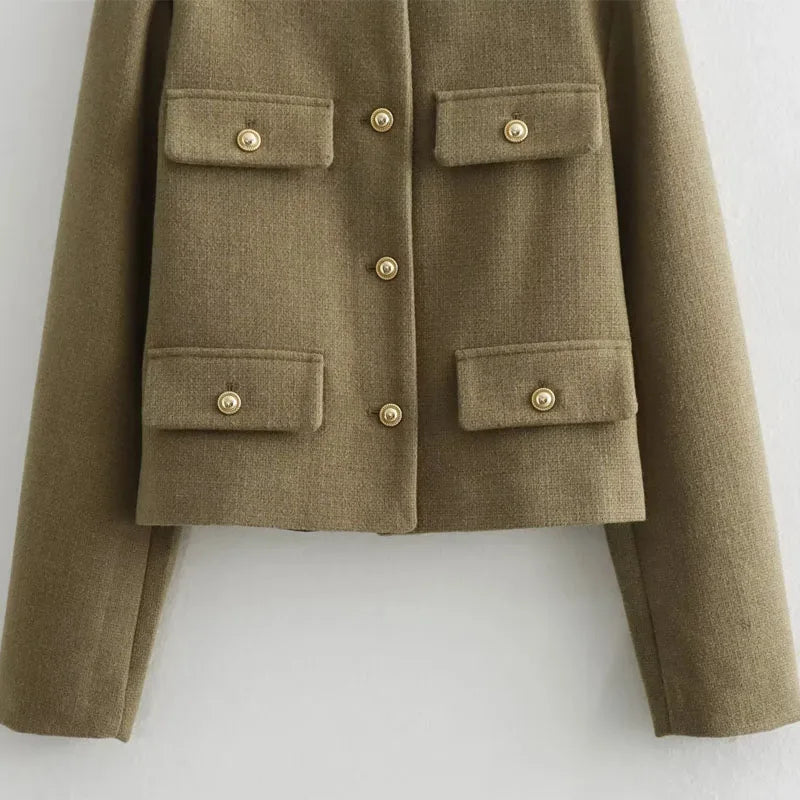 Tailored Cropped Button Bomber
