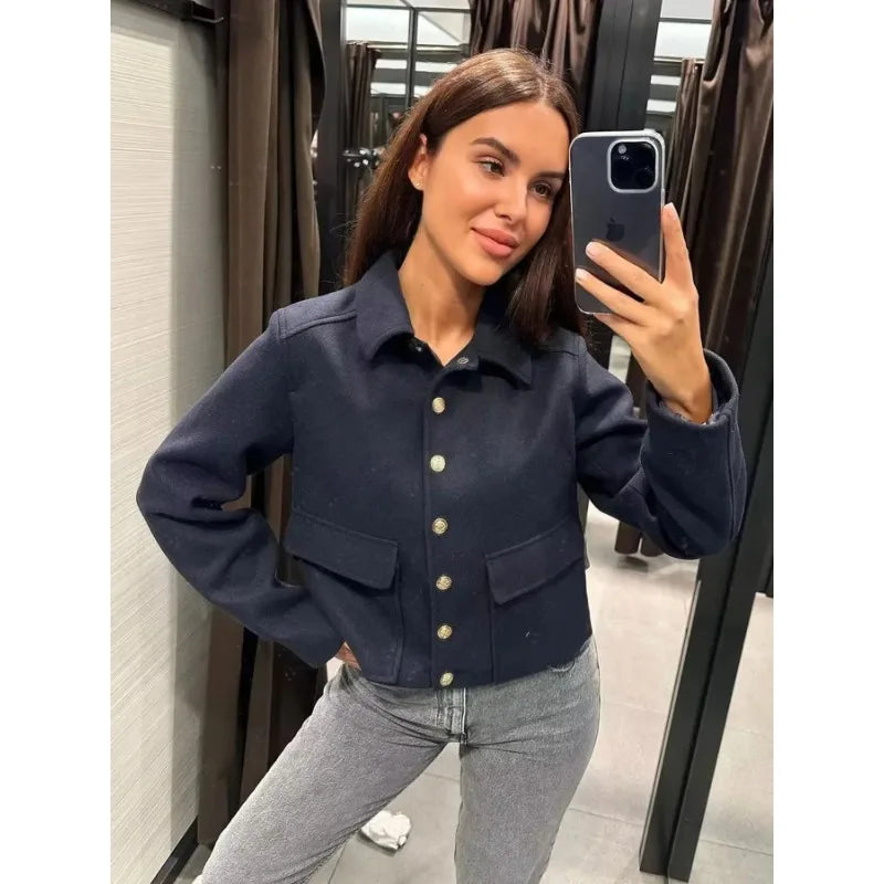 Structured Cropped Button Bomber
