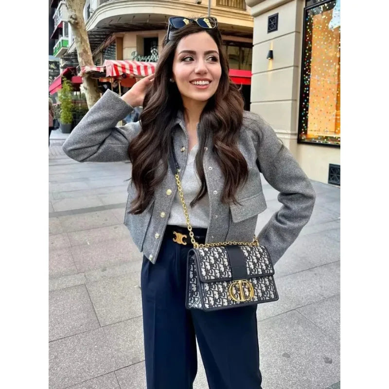 Structured Cropped Button Bomber