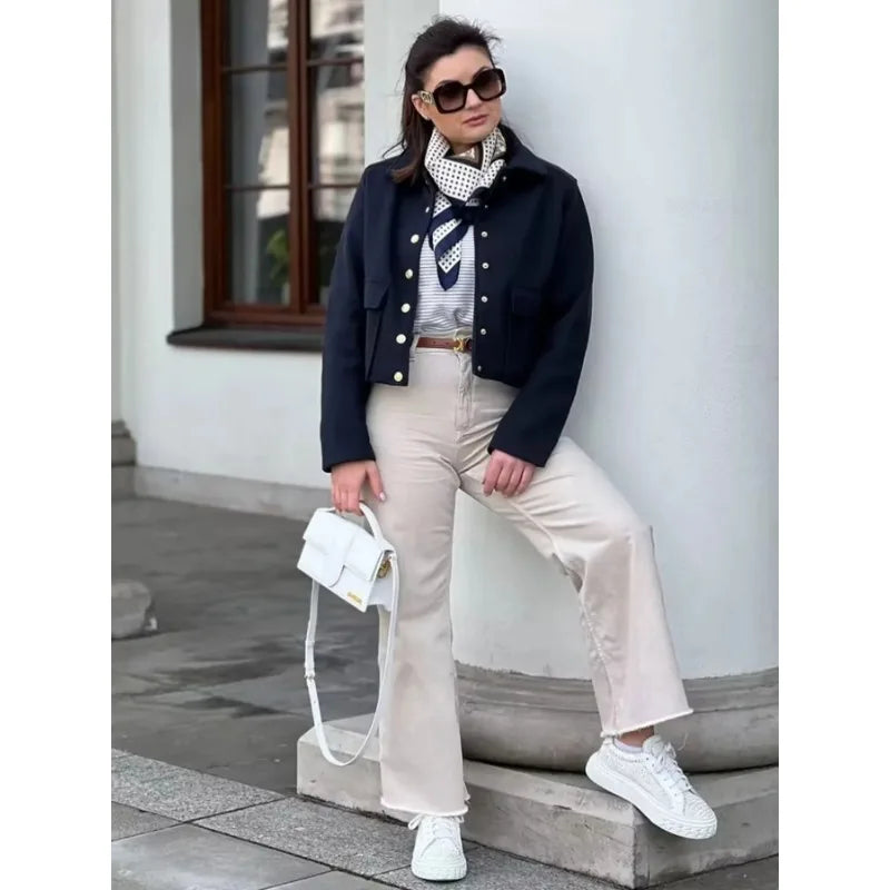 Structured Cropped Button Bomber