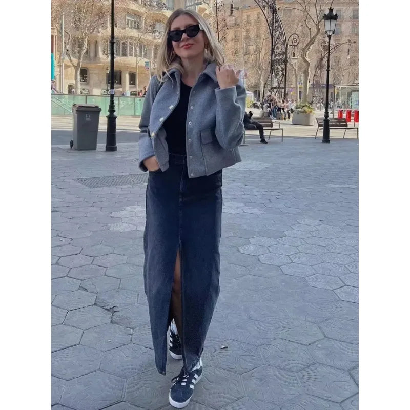Structured Cropped Button Bomber