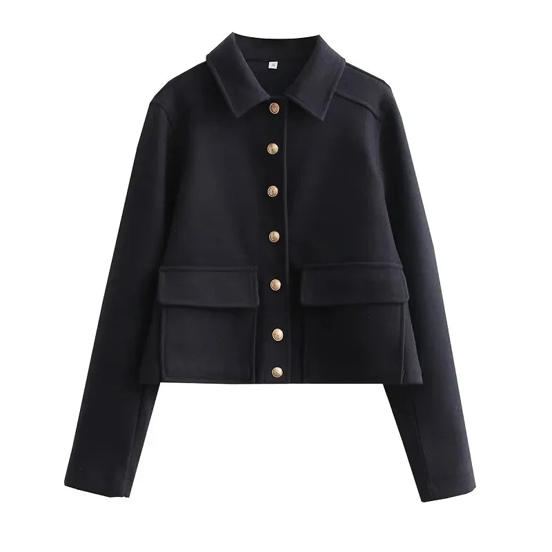 Structured Cropped Button Bomber