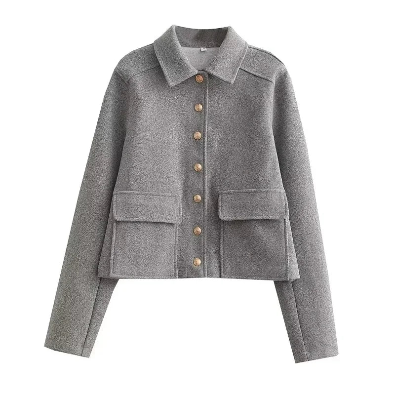 Structured Cropped Button Bomber