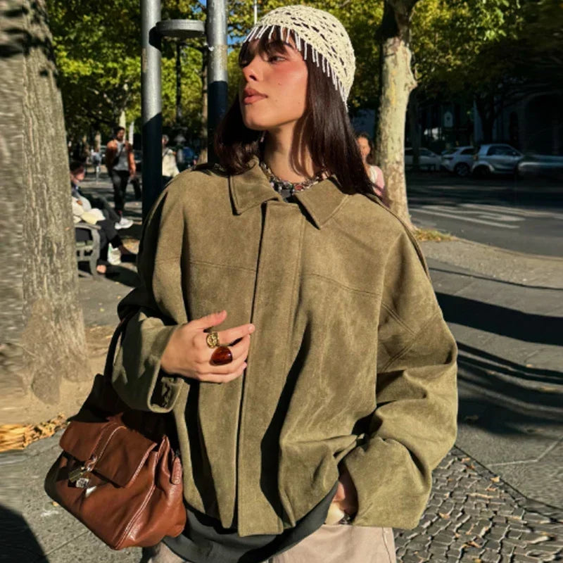 Relaxed Cropped Zip-Up Bomber