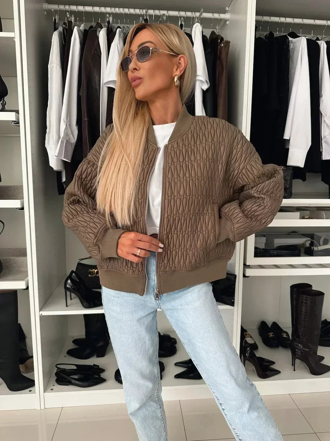 Quilted Zip-Up Bomber