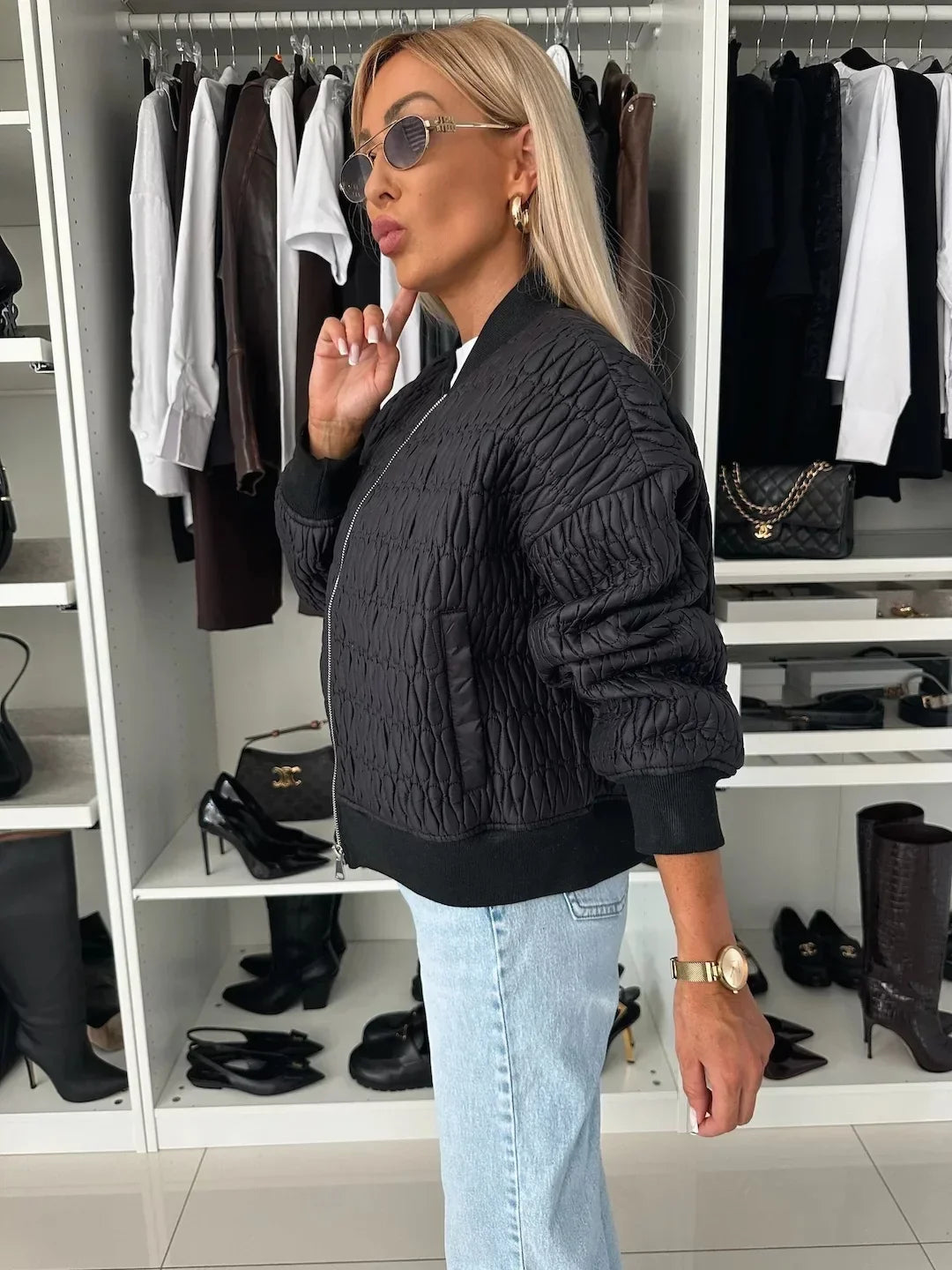 Quilted Zip-Up Bomber