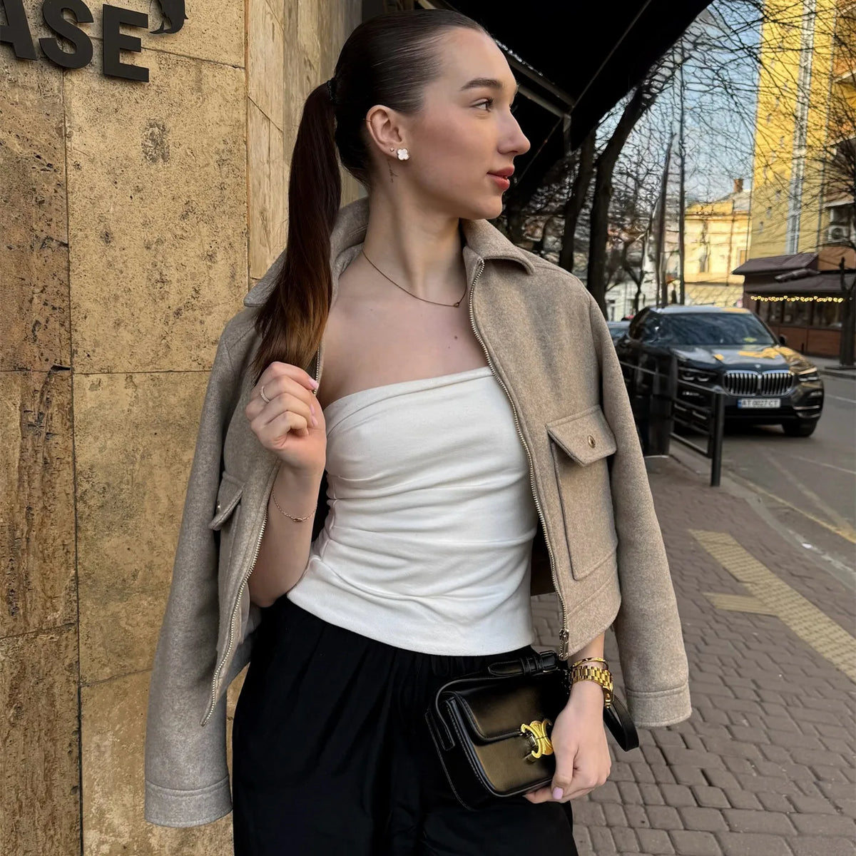 Structured Cropped Zip Bomber