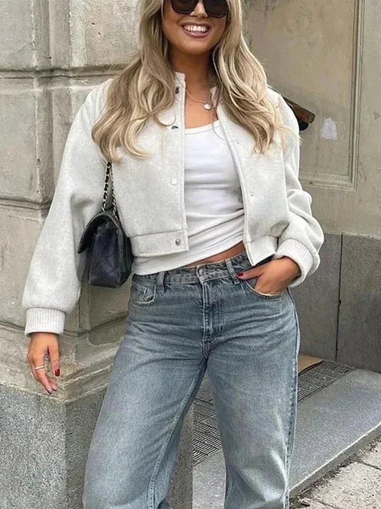 Cropped Button-Front Bomber