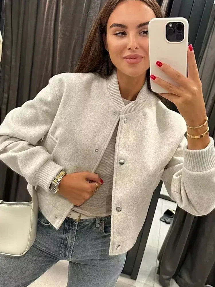 Cropped Button-Front Bomber