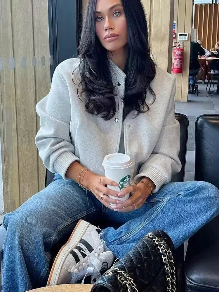 Cropped Button-Front Bomber